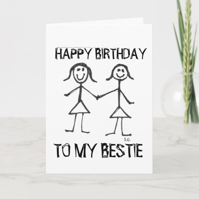 HAPPY BIRTHDAY BESTIE BBF GREETING CARDS (Front)