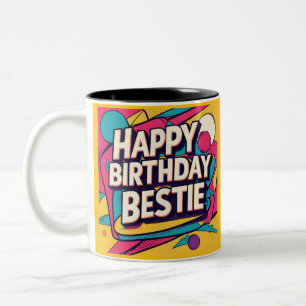 Happy Birthday Bestie - Pop Art Two-Tone Coffee Mug