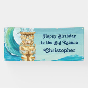 Happy Birthday Big Kahuna Beach Wave Tiki Banner