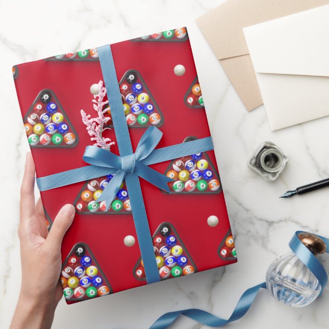 Happy Birthday Billiard Balls on Red Wrapping Paper (Gifting)