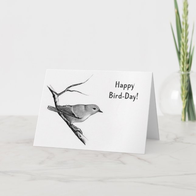 Happy Birthday (Bird Day) Bird in Pencil Card (Front)