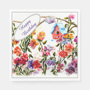 Happy Birthday Bird House Napkin