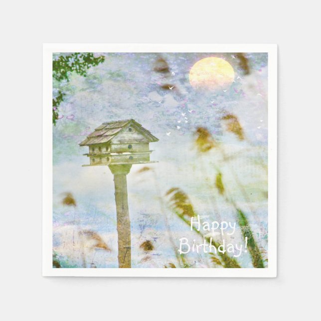 Happy Birthday Birdhouse Napkin (Front)