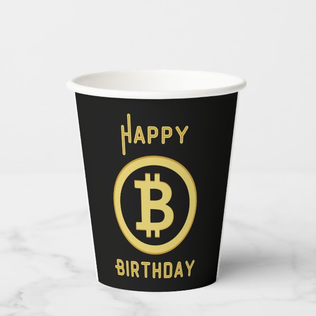 Happy Birthday Bitcoin Gold Paper Cups (Front)
