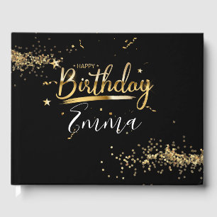 Happy  Birthday black and gold theme   Guest Book