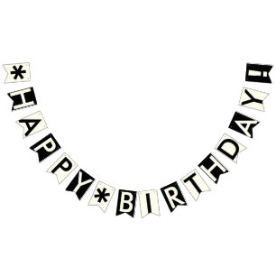HAPPY BIRTHDAY BLACK AND IVORY WHITE BUNTING FLAGS