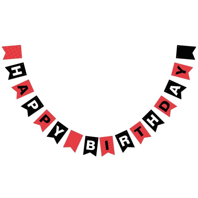 Happy Birthday Black and Red with White Polka Dots Bunting Flags (All)