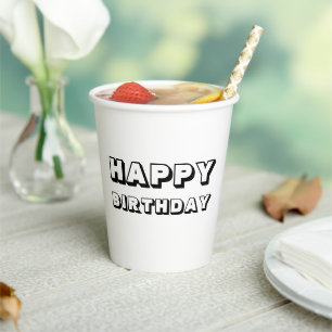 Happy Birthday black and white modern bold Paper Cups