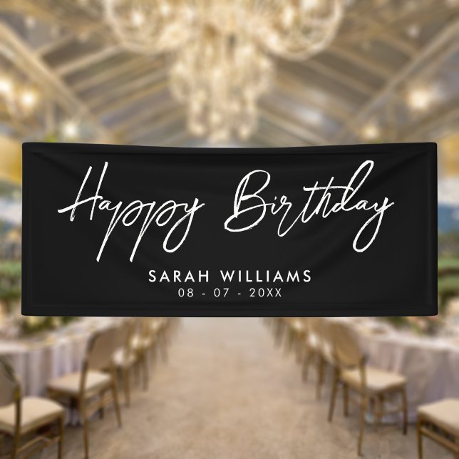 Happy Birthday Black and White Modern Script Banner (Creator Uploaded)