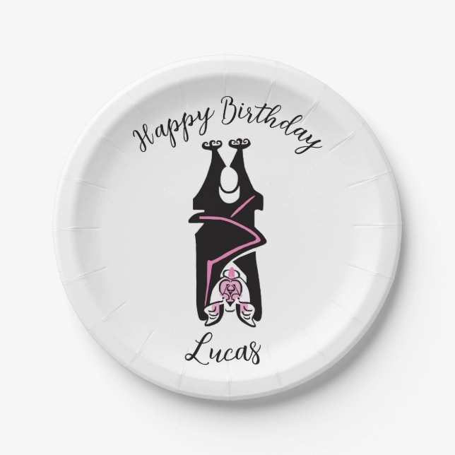 Happy birthday  Black BAT- Nature - Wildlife Paper Plate (Front)