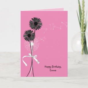 happy birthday black daisies and dandelion card