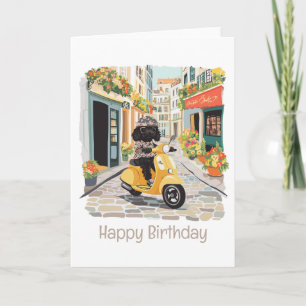 Happy Birthday Black Doodle Riding Scooter Card