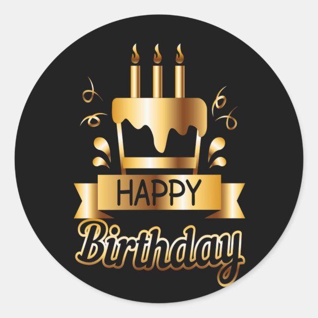 Happy Birthday - Black & Gold 2 S Classic Round Sticker (Front)
