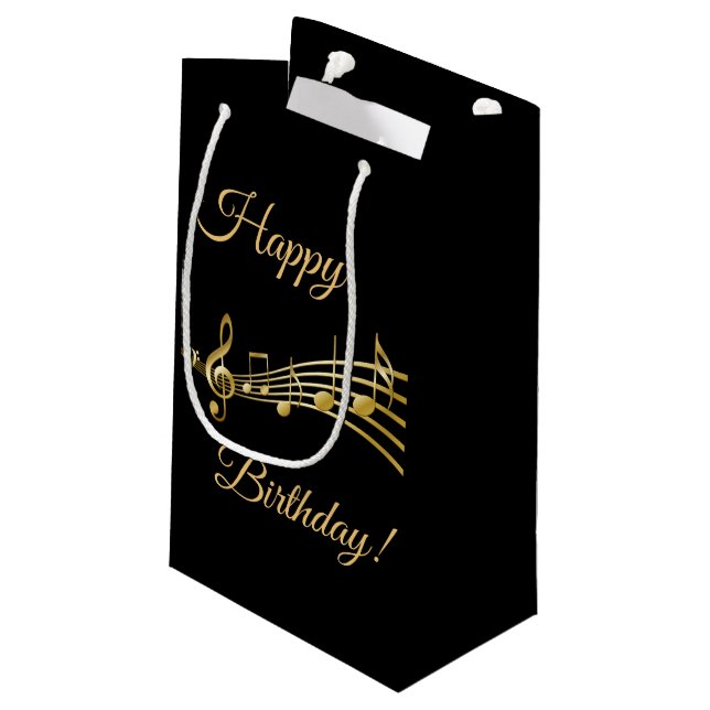 Happy Birthday black gold music notes Small Gift Bag (Back Angled)