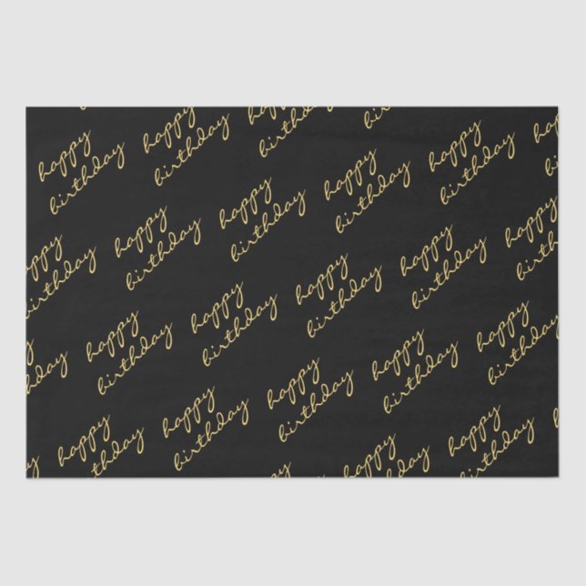 Happy Birthday Black Gold Script  Tissue Paper (Front)