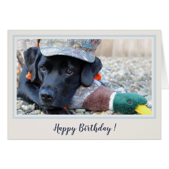 Happy Birthday Black Labrador Cute Duck Dog - (Front Horizontal)