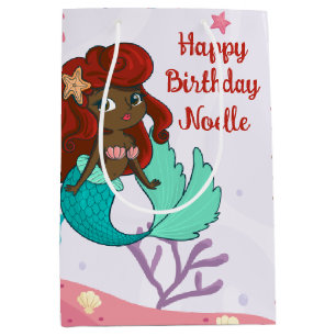 Happy Birthday! Black Mermaid Under the Sea Medium Gift Bag