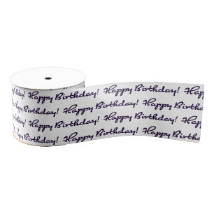 Happy Birthday! Black Pattern Casual Script Grosgrain Ribbon