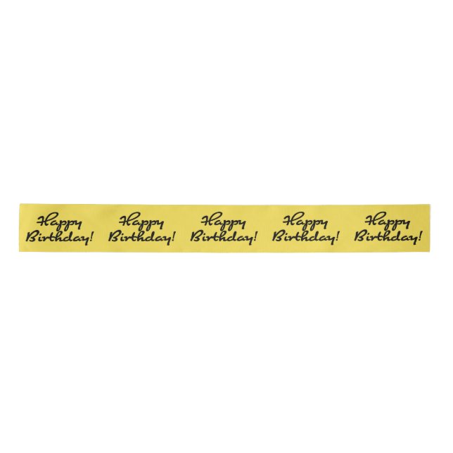 Happy Birthday Black Script Satin Ribbon (Front)