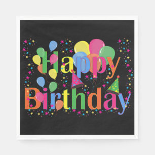 Happy Birthday black w/ Confetti Napkin