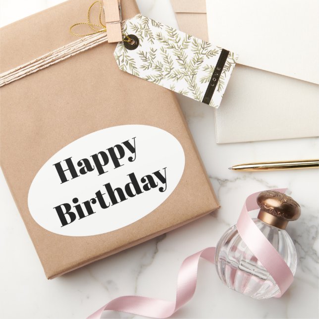 Happy Birthday Black White Minimalist Modern 2026 Oval Sticker (Gifting)