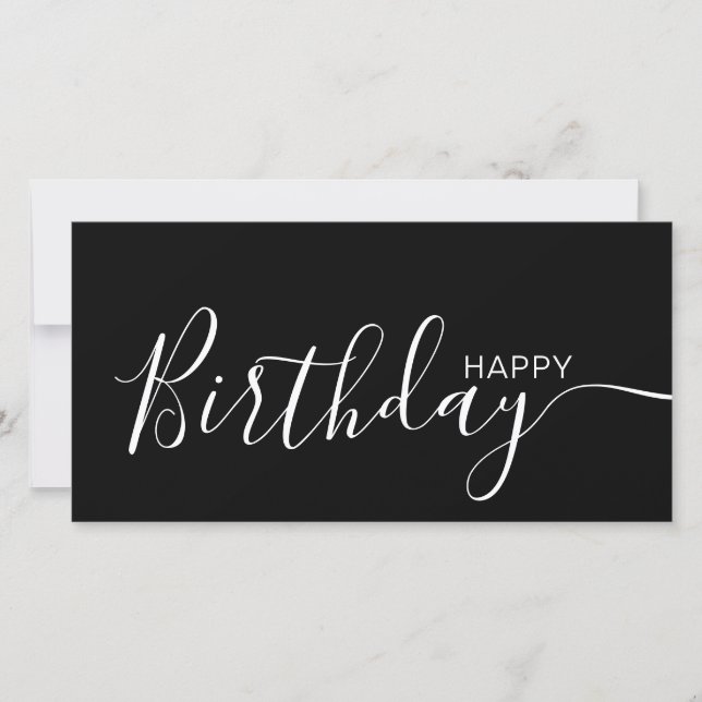 Happy Birthday Black White Modern Flat Card (Front)