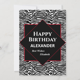 Happy Birthday Black White Modern Personalize Card
