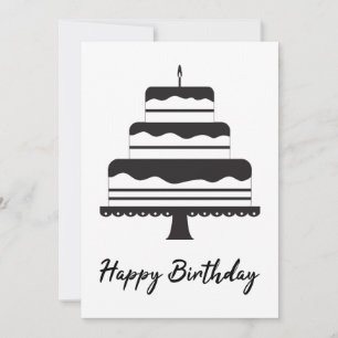 Happy Birthday   Black White Three Tier Cake Card