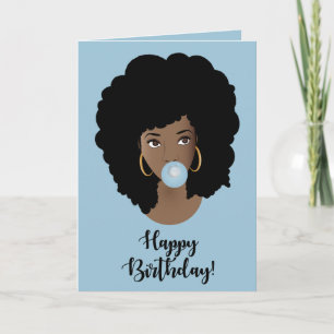 Happy Birthday! Black Woman, Bubblegum, Blue Card