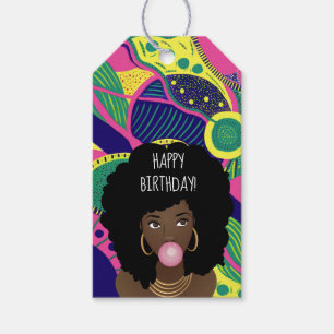 Happy Birthday! Black Woman, Bubblegum, Colourful Gift Tags