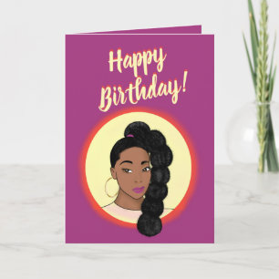 Happy Birthday! Black Woman, High Puff Ponytail Card