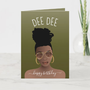 Happy Birthday, Black Woman w/Shades Olive Green Card