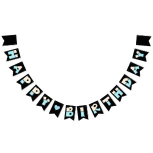 Happy Birthday Blau Beige Bunting Flags