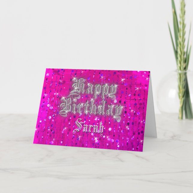 Happy Birthday Bling Pink Greeting Card (Front)