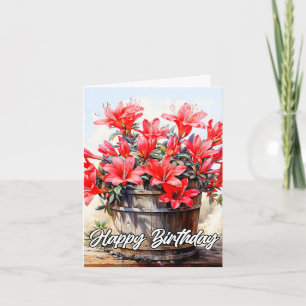 Happy Birthday Blooming Lily Flower Illustration Card