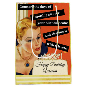 Happy Birthday Blowing Out Candles Vintage Funny Medium Gift Bag