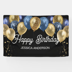 Happy Birthday Blue and Gold Balloons  Banner