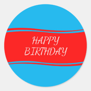 Happy birthday blue and red classic round sticker