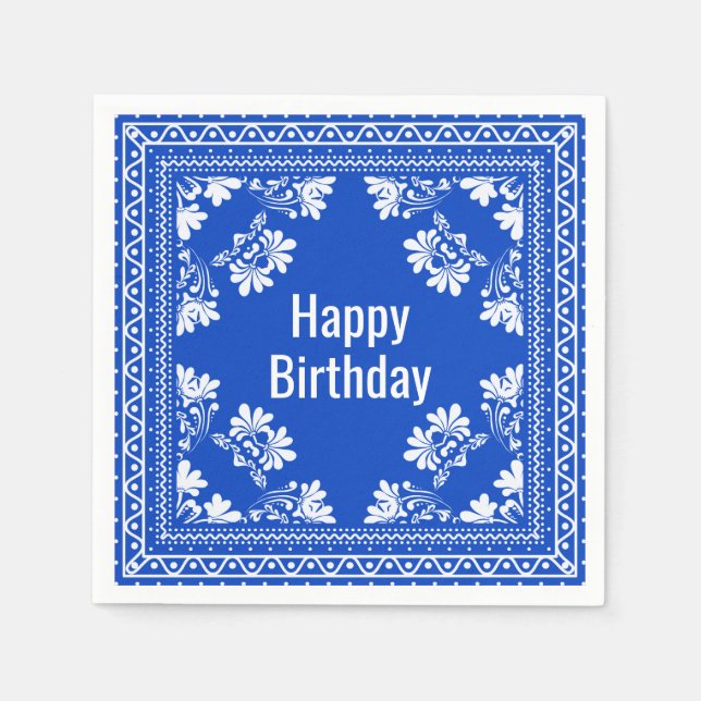 Happy Birthday Blue Bandana Napkin (Front)