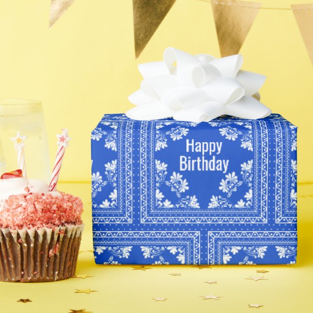 Happy Birthday Blue Bandana  Wrapping Paper (Birthday Party)
