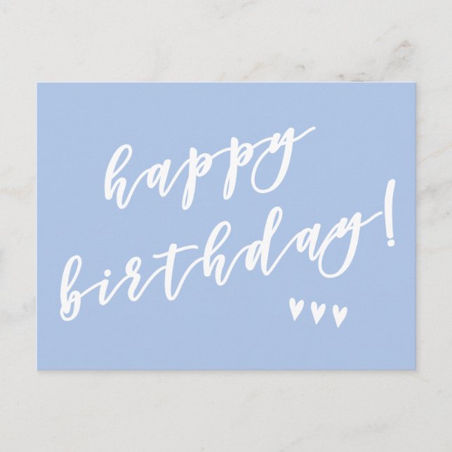 Happy Birthday! Blue Brush Script Postcard (Front)