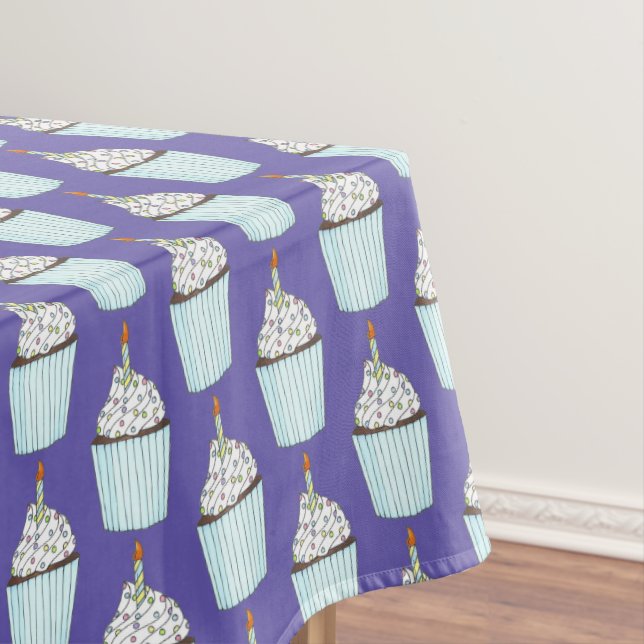 Happy Birthday Blue Cake Cupcake Candle Sprinkles Tablecloth (In Situ)