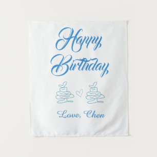 happy birthday blue cake heart name love pastel tapestry
