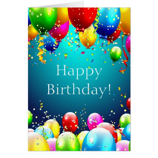 Happy Birthday - Blue Coloured Balloons - Card