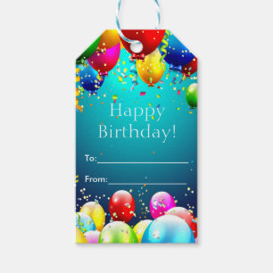 Happy Birthday - Blue Coloured Balloons - Gift Tags