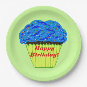 Happy Birthday Blue Cupcake Paper Plates