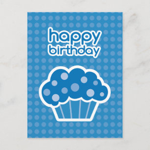happy birthday blue cupcake postcard