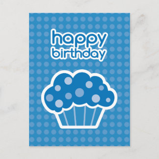 happy birthday blue cupcake postcard