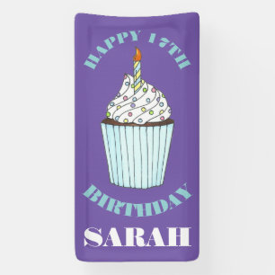 Happy Birthday Blue Cupcake Sprinkles Frosting Banner