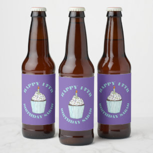 Happy Birthday Blue Cupcake Sprinkles Frosting Beer Bottle Label